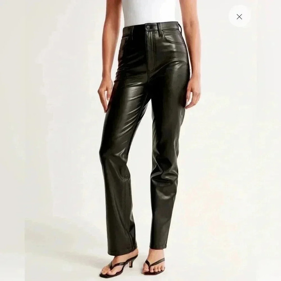 NWT Abercrombie & Fitch vegan leather 90’s straight ultra high rise pants 35 /20 - Picture 1 of 8